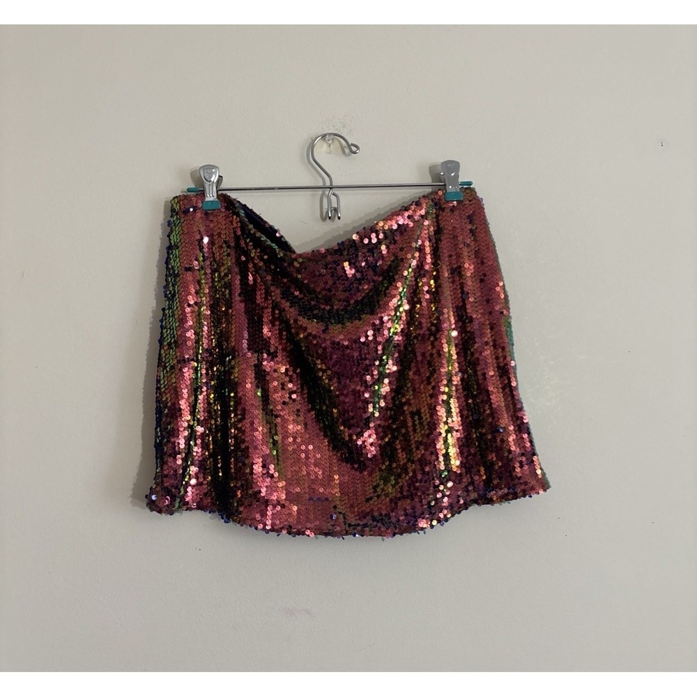 Dolls Kill Current Mood Sequin Mini Skirt XXL Stretch Rainbow Party Going Out - Picture 6 of 6